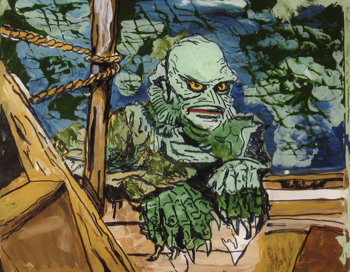 Full Composition of reverse glass painting,
"The Creature from the Black Lagoon!"
2011